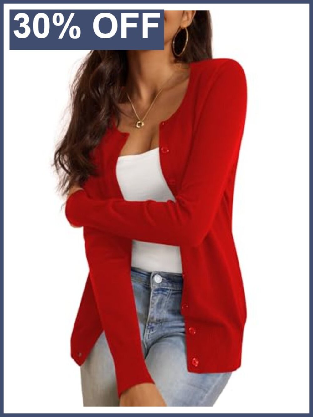 Slim Fit Button Down Crew Neck Cardigan Sweater Long Sleeve